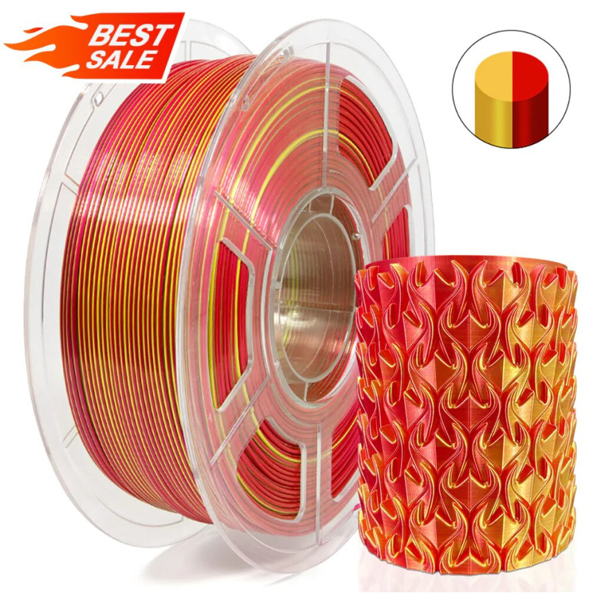 Two-tone Silk PLA filament from Mingda for FDM 3D printers in Red and Shiny Gold