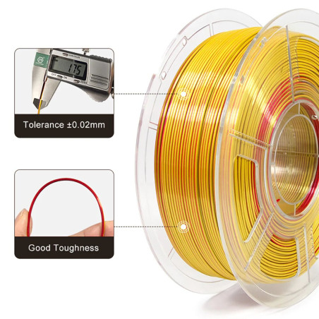 Filament Bicolore Silk PLA de Qualité Supérieure par Mingda : Éclat Rouge et Or pour l'Impression 3D