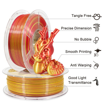 Obtenez des Impressions 3D Époustouflantes en Rouge et Or avec le Filament Bicolore Silk PLA de Mingda