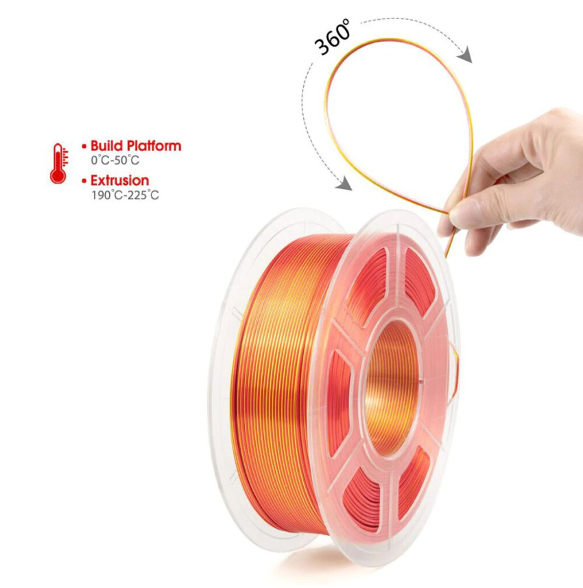 Two-tone Silk PLA filament from Mingda for FDM 3D printers in Red and Shiny Gold