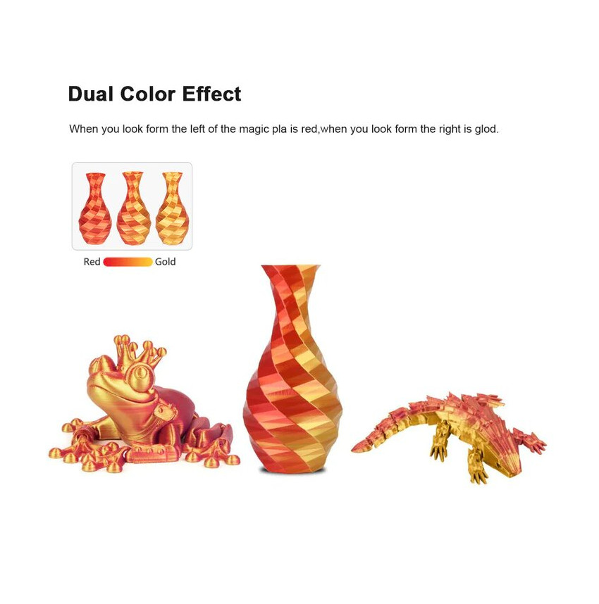 Filament Bicolore Silk PLA de chez Mingda pour imprimantes 3D FDM en Rouge et Or Brillant