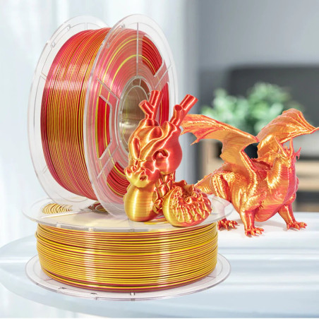 Filament Bicolore Silk PLA de Chez Mingda pour imprimantes 3D FDM Rouge Or Brillant