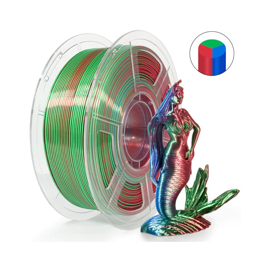 Filament 3D PLA Silk Tricolore Rouge/Vert/Bleu Mingda - Haute Qualité