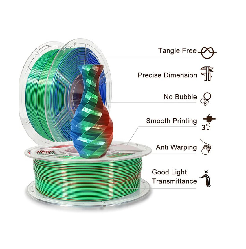 Filament 3D PLA Silk Tricolore Mingda : L'essentiel pour les adeptes de l'impression 3D.