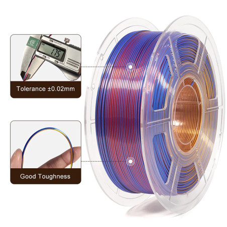 Explorez la polyvalence du Filament 3D PLA Silk Tricolore Rouge/Or/Bleu Mingda pour tous vos projets d'impression 3D.