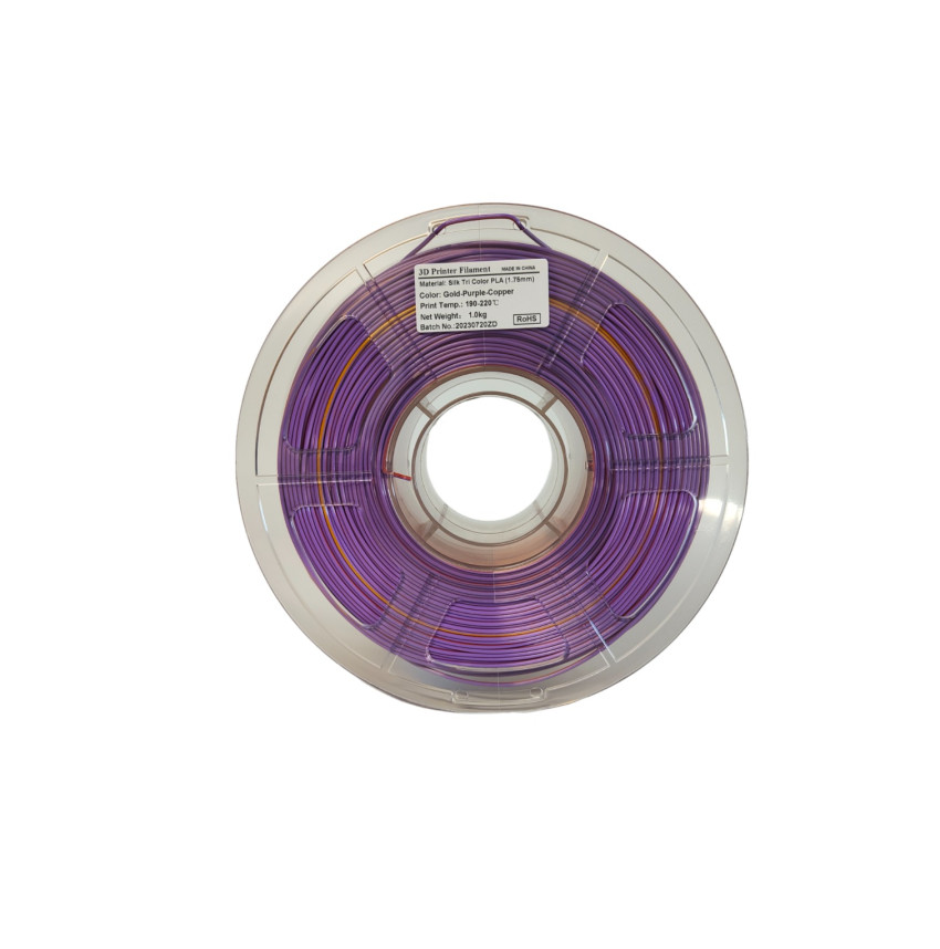 Discover infinite elegance with the Mingda Tricolor Copper/Purple/Gold 3D PLA Filament, a visual symphony