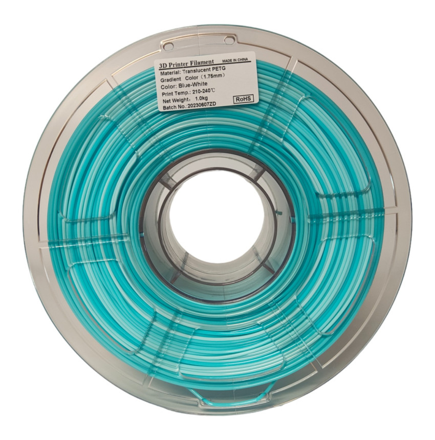 Crystalline Fusion: Two-tone White/Mingda Blue 3D PETG filament offers dazzling transparency.