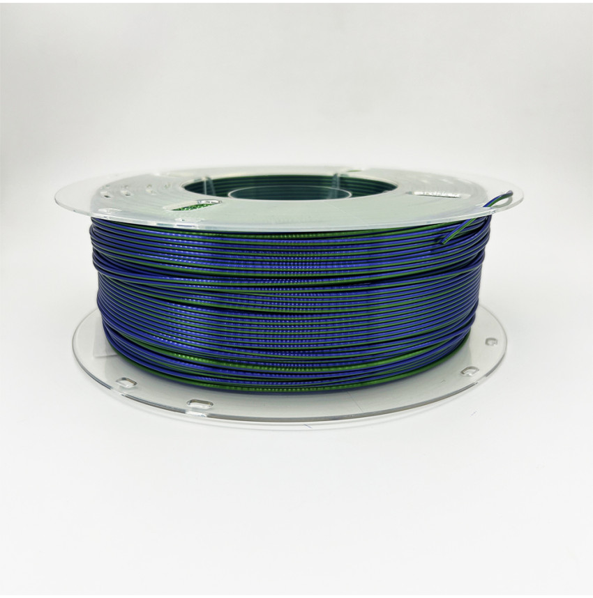 A sneak peek at Lefilament3D's Blue/Green Two-Tone PLA Silk 3D Filament, the secret ingredient for dazzling 3D prints.