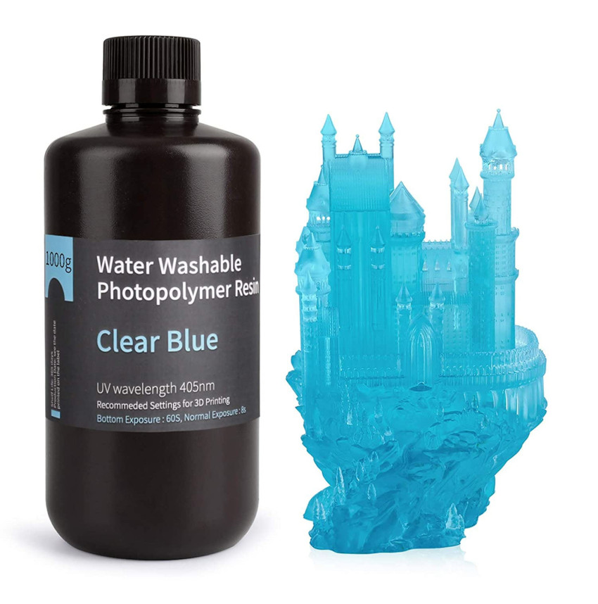 Résine Elegoo Water Washable Lavable à l'eau Imprimante LCD SLA LED Bleu Transparent Clair Anycubic Creality 1KG