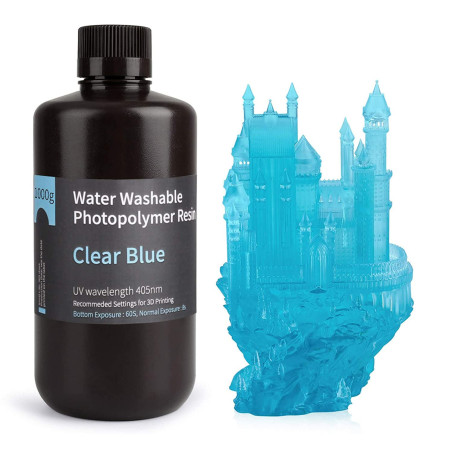Résine Elegoo Water Washable Lavable à l'eau Imprimante LCD SLA LED Bleu Transparent Clair Anycubic Creality 1KG