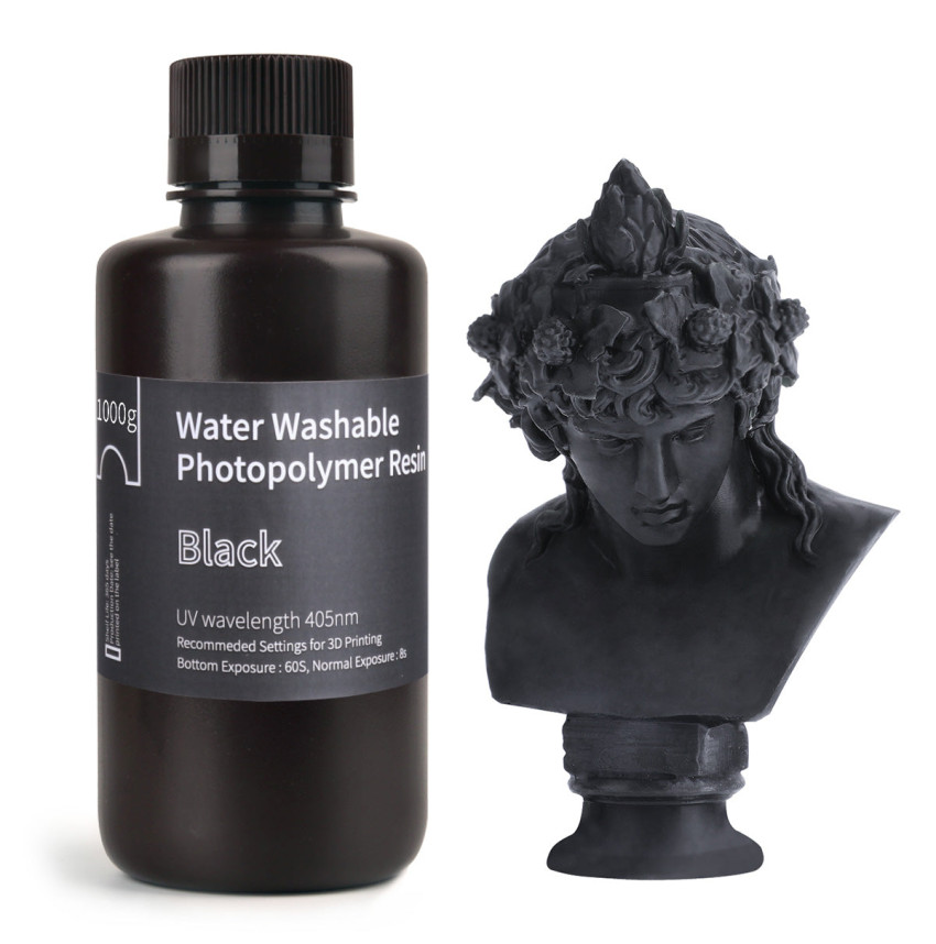 Elegoo Water Washable Black Water Washable Resin for Creality Anycubic Multi-Compatible SLA LED 3D Printers