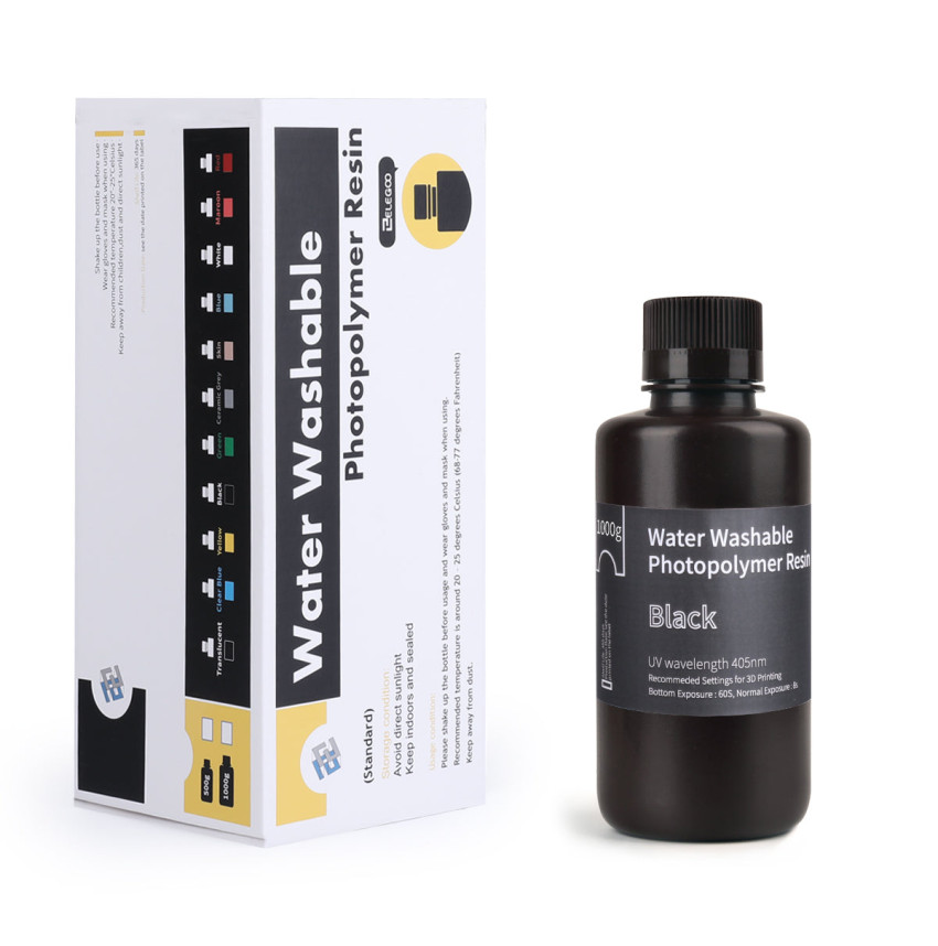 Elegoo Water Washable Black Water Washable Resin for Creality Anycubic Multi-Compatible SLA LED 3D Printers